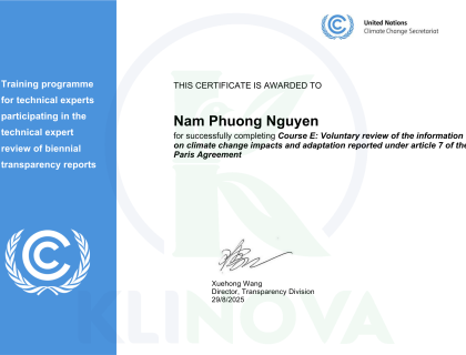 Certification of completing Course E: Voluntary review of the information on climate change impacts and adaptation reported under article 7 of the Paris Agreement 